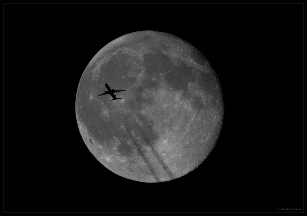 Spectacular Silhouette: Skywatcher Sees Plane Crossing Small Full Moon